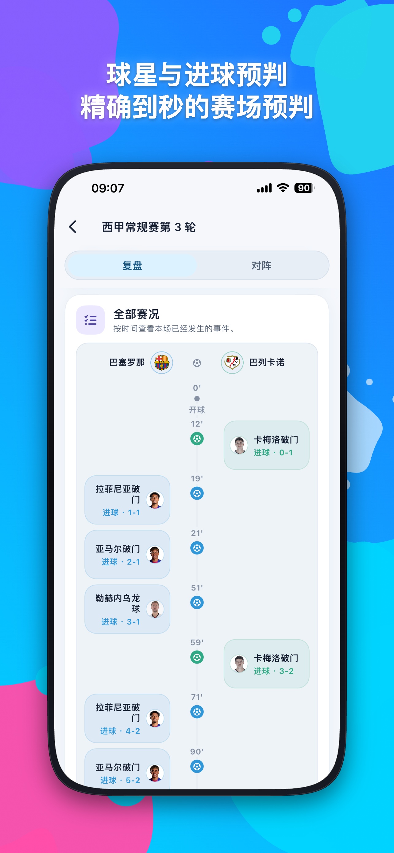 说球哥 App 比赛时间线界面