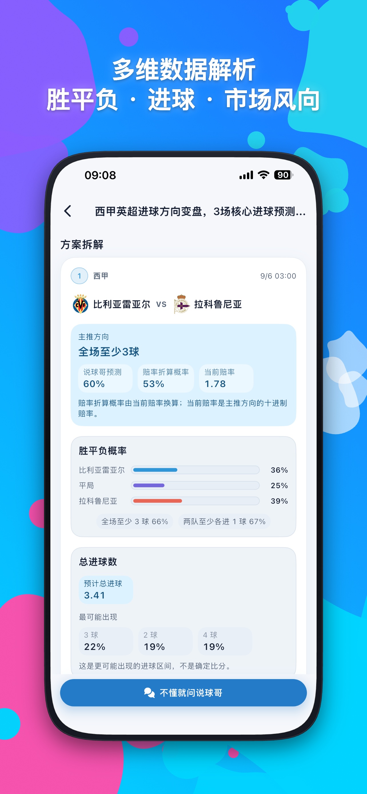 说球哥 App 方案详情与市场概率对比