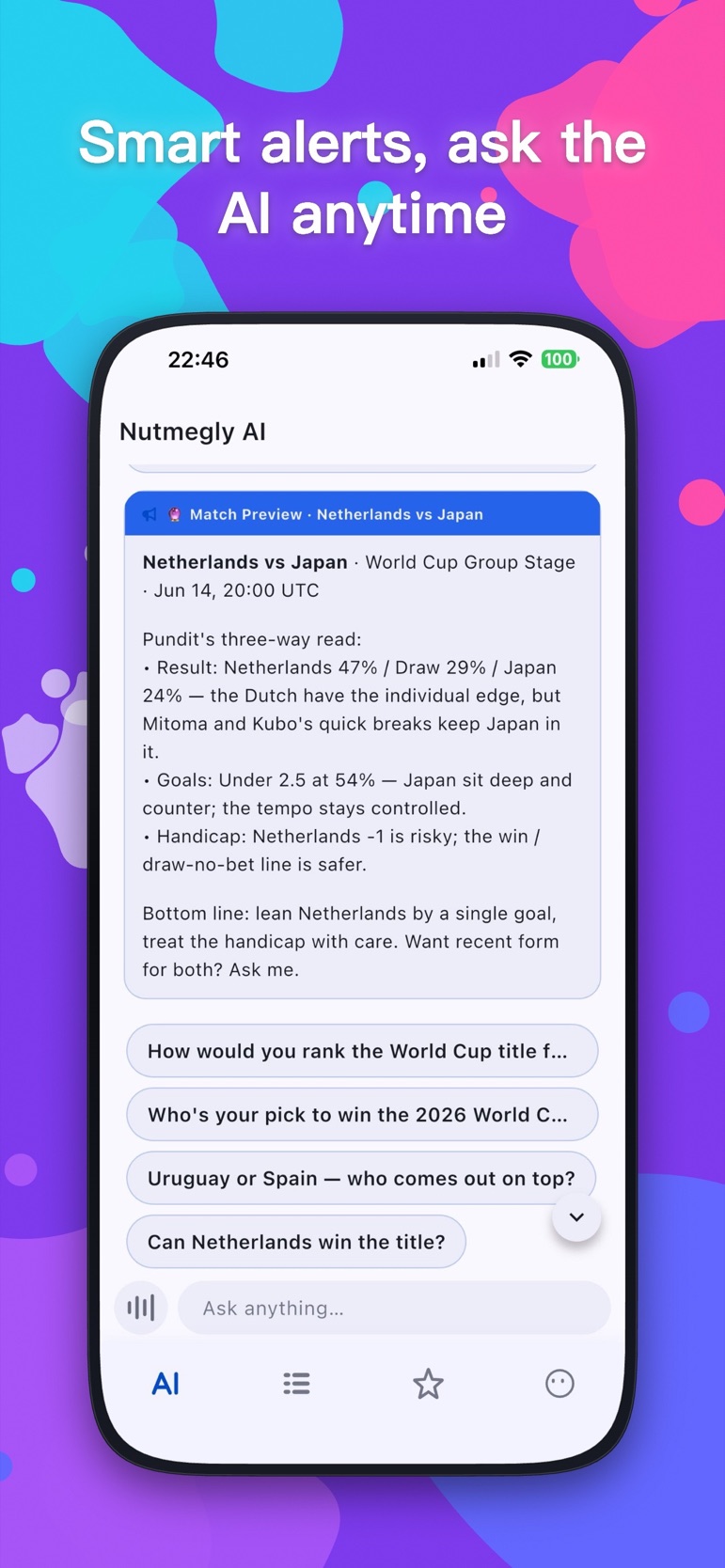Nutmegly app AI conversation screen